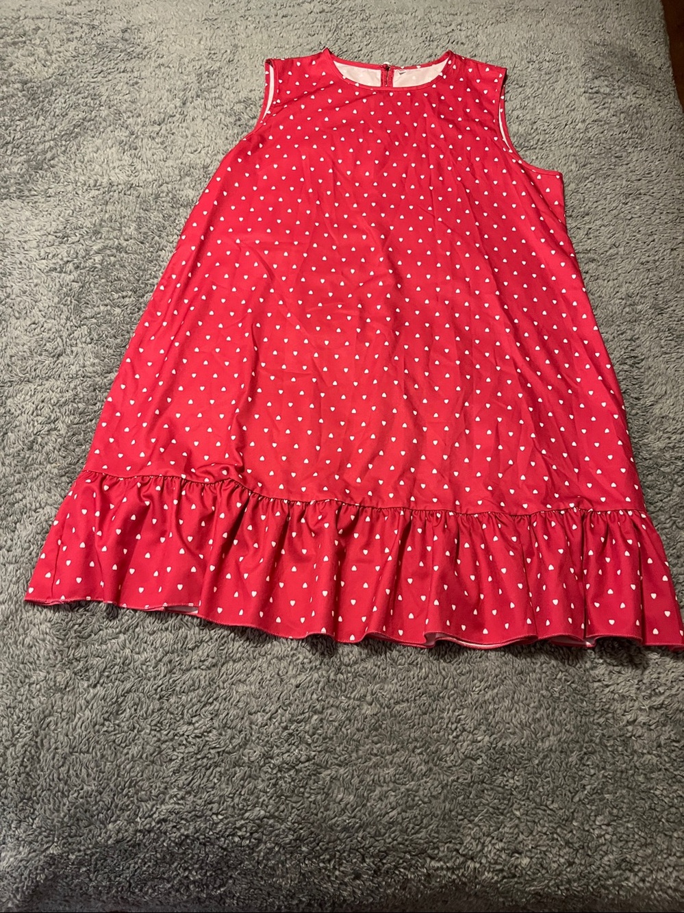 Sleeveless Pink/Red Heart Print Ruffle Hem Dress Size XL Summer Cool Lightweight
